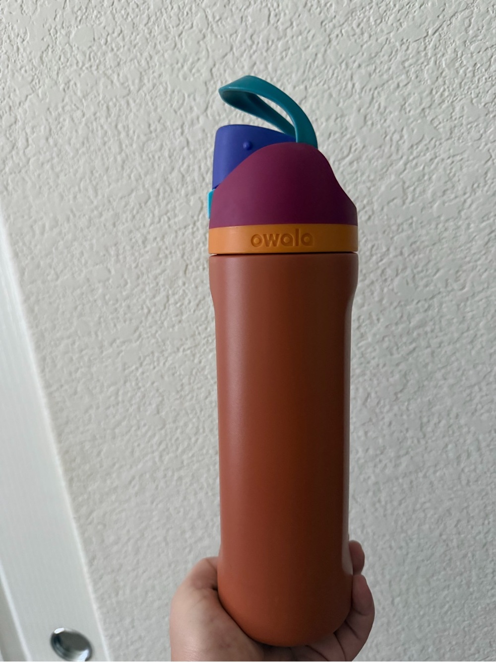 Owala Multi‑Color Insulated Bottle — Rust Body with Plum & Teal Lid